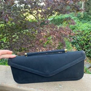 Suede Leather Vintage Clutch with cool retractable handle & matching coin purse